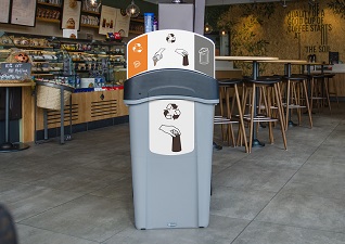Eco Nexus® afvalsorteerbak voor kopjes in coffeeshop