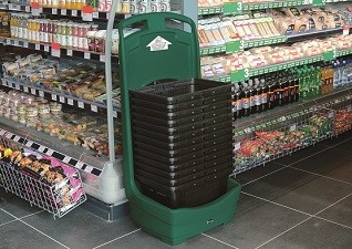 Mobile Basket Buddy™ in groen voor supermarkten en kruideniers