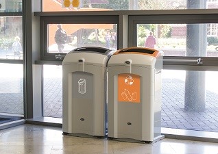 Nexus® 100 afvalscheidingsbak voor restafval en pmd afval selectieve afvalinzameling in een ziekenhuis