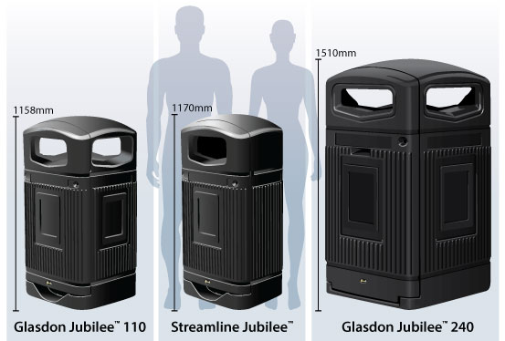De reeks Glasdon Jubilee™ met het model 240 als huisvuilcontainer.