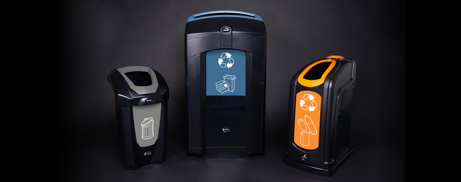 Nexus 30 bins on plinths on black background