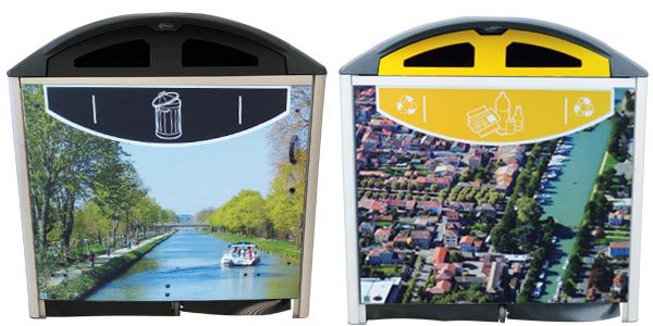 Modus™ Commercial Wheelie Bin Housings by Glasdon featuring personalisation graphics